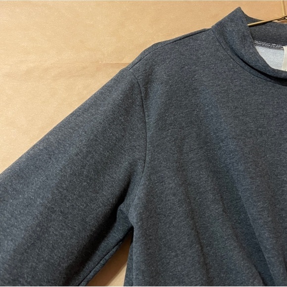Nap Loungewear | Mock Neck Crop Top Twist Pullover Sweatshirt Dark Grey Size L - Picture 9 of 13